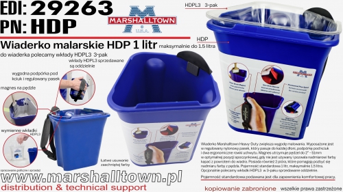 Wiaderko malarskie Marshalltown HDP, pojemność standardowa 1litr, maksymalna 1.5 litra
