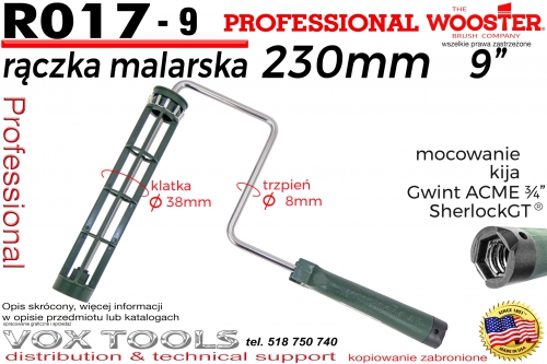 R017-9 rączka malarska klatkowa do wałków 230mm / 9, fi 38mm, trzpień chromowany