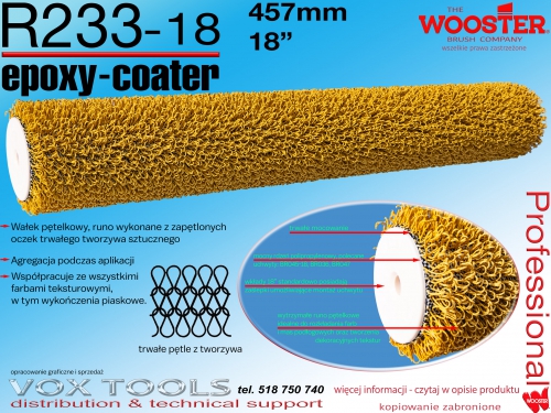 R233 18-457mm wałek podłogowy pętelkowy do powłok epoksydowych, dodatków podłogowych, tekstur, itp.
