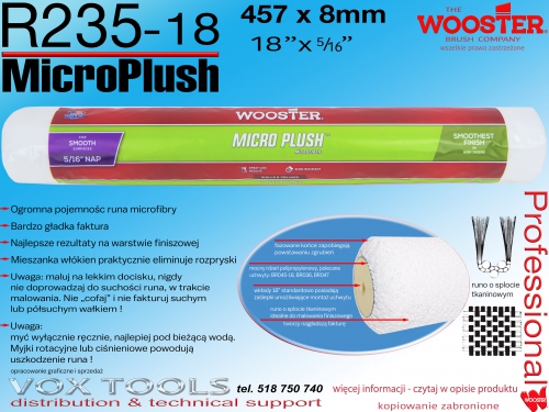 Wooster Micro Plush R235-18 456x7mm (18x5/16) bezfakturowy wałek malarski z mikrofibry
