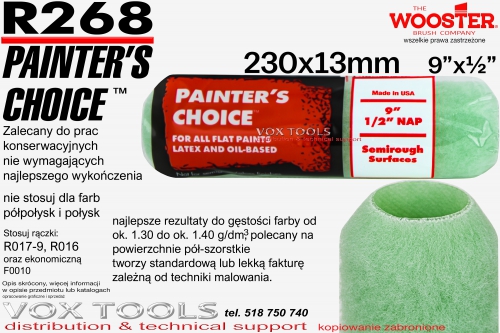 R268 Painter\'s Choice 230x13mm 9x1/2 do gęstości farby ok. 1.4g/dm3 standardowy wałek malarski