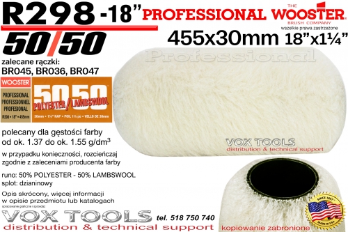 R298-18 50/50 Polyester/Lambswool 455x30mm dla gęstości farby ok. 1.37-1.55g/dm3, elewacyjny