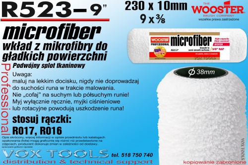 R523-9 MicroFiber 230x10mm wałek malarski bezfakturowy z mikrofibry (zamiennik MicroPlush)