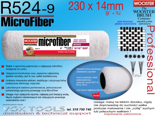 R524-9 230x14mm MicroFiber wałek malarski bezfakturowy z mikrofibry (zamiennik MicroPlush)