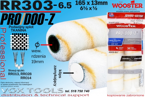 RR303-6.5 ProDoo-Z 165x13mm finiszowy mini wałek tkaninowy dla gęstości od 1.35 do ok. 1.45 g/dm3