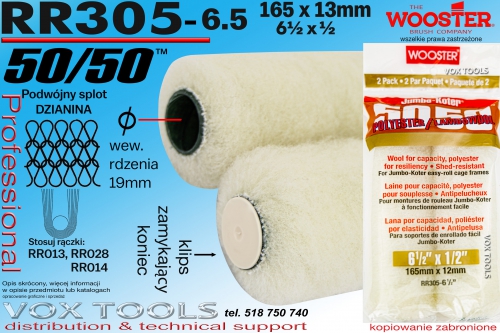 RR305-6.5 Wooster 50/50 165x13mm wełniano-poliestrowy do wszystkich rodzajów farb, zdejmowalny klips