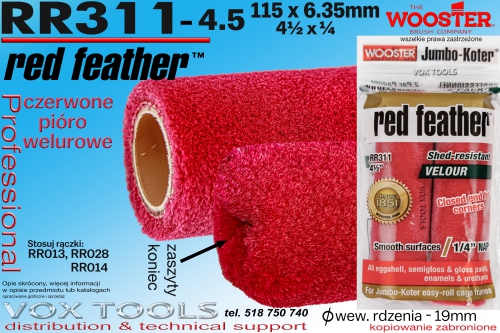 RR311-4.5 Red Feather 115x6.35mm welurowy, tzw. czerwone pióro, polecany do farb i lakierów rozp.