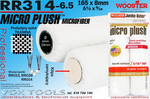 RR314-6.5 Micro Plush 165x8mm mini wałek z mikrofibry, bezfakturowy, idealny do farb wys. jakości