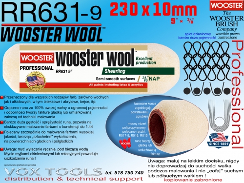 RR631 230x10mm  Wooster Wool, wałek wełniany
