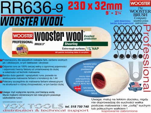 RR636-9 230x32mm Wooster Wool wałek wełniany, ideał do elewacji oraz maskowania grubą warstwą