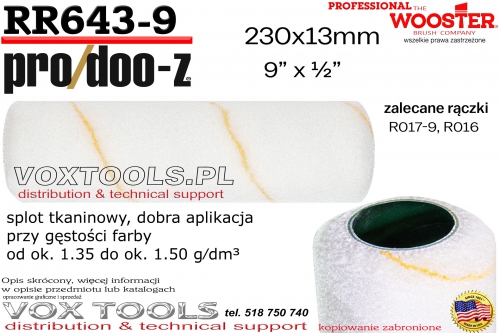 RR643-9 ProDoo-Z 230x13mm wałek tkaninowy dla gęstości od ~1.35 do ~1.50 g/dm3