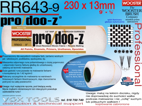 RR643-9 230x13mm ProDoo-Z wałek malarski, splot tkaninowy, polecany do warstwy finiszowej