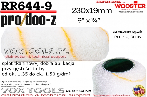 RR644-9 ProDoo-Z 230x19mm wałek tkaninowy dla gęstości od ~1.35 do ~1.50 g/dm3