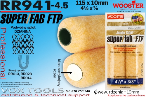 RR941-4.5 SuperFab FTP 115x10mm mini wałek dla gęstości od ok. 1.1 1.37g/dm3, zdejmowalny klips
