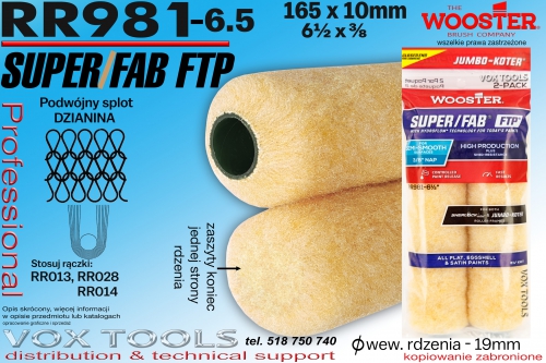 RR981-6.5 Super/Fab FTP 165x10mm mini wałek do gęstości 1.37g/l, zaszyty koniec