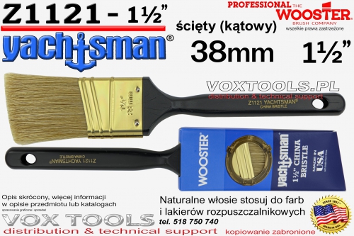 YachtSman Z1121 kątowy (ścięty) 38mm naturalne włosie 1-1/2 do farb rozpuszczalnikowych