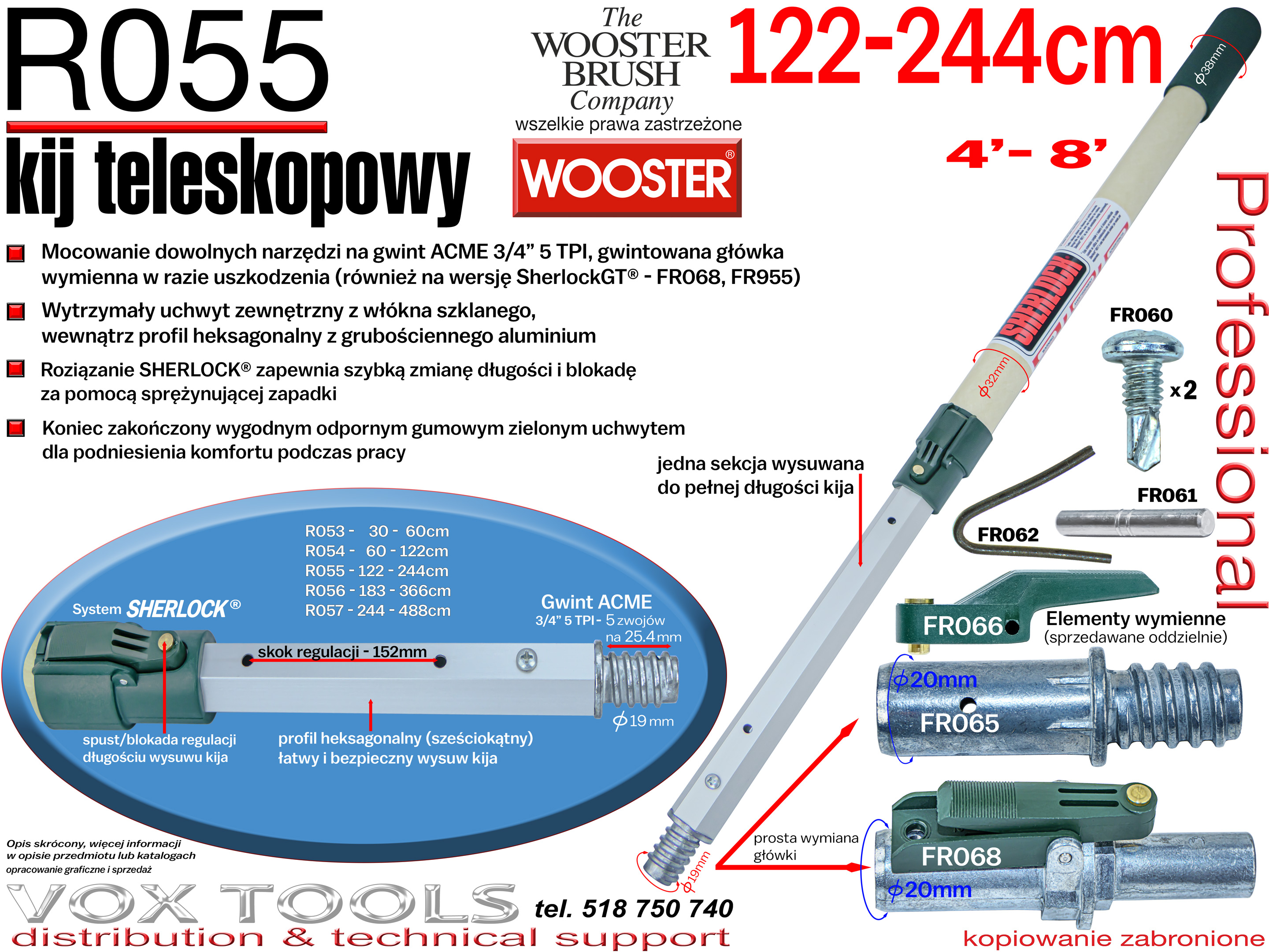 Wooster Brush kij teleskopowy R055 długość 122-244cm, montaż na gwint