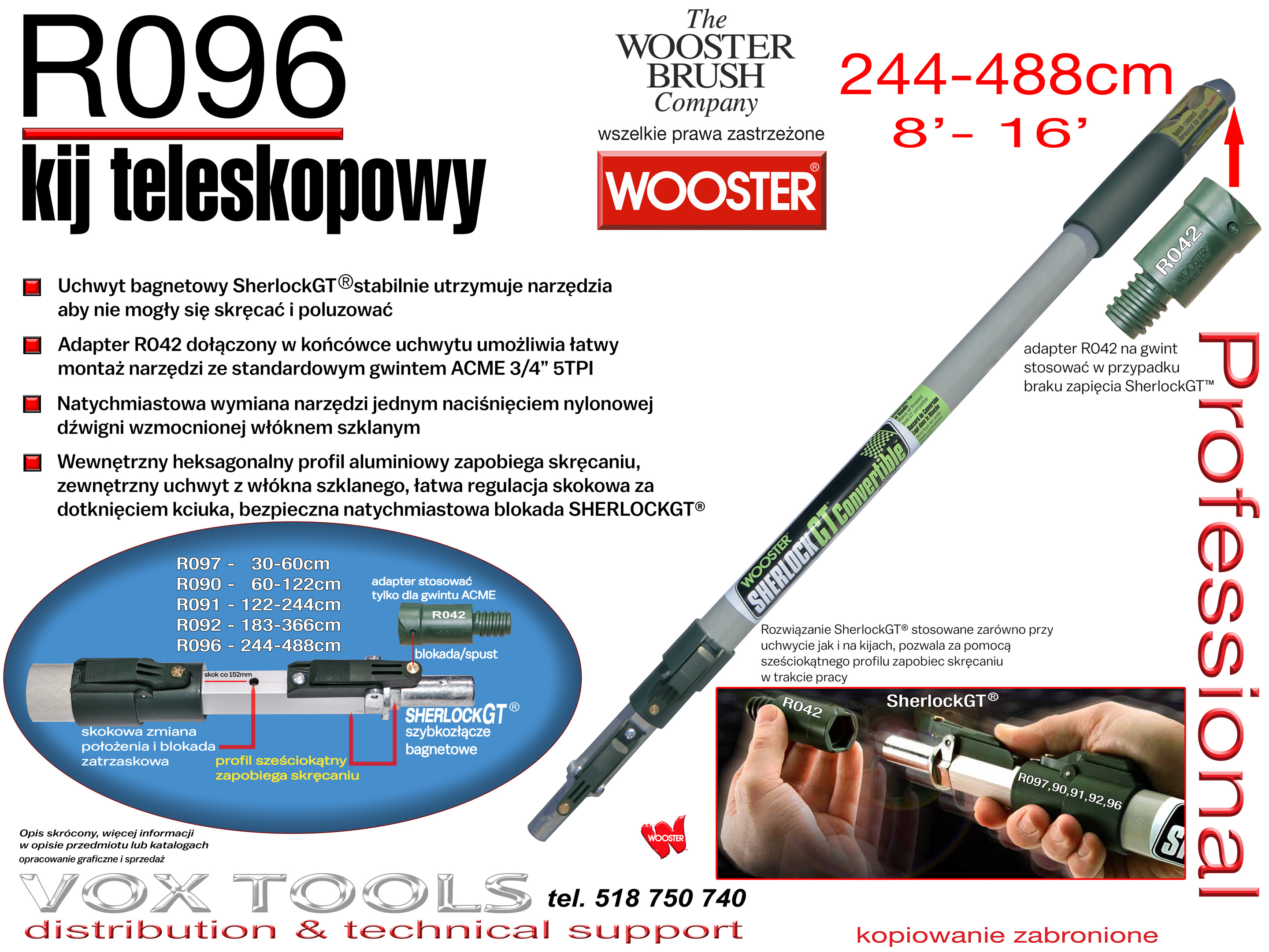 R096 Wooster Brush kij teleskopowy 244 - 488cm SherlockGT